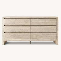 Commode à 6 tiroirs en chêne Wyeth, style italien classique, pierre de travertin, luxe, personnalisée, moderne, coffre de rangement à 6 tiroirs pour coiffeuses