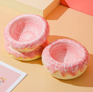 Comederos Elevados de Cerámica para Gatos, Pintados a Mano con Diseño de Donut, Plato Antivómito para Gatitos, Tazón de Agua para Cachorros - Product Image 3