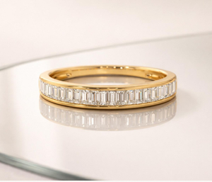 14K Gold Baguette Diamond Half Eternity <b>Ring</b>, 3mm Channel Set <b>Stacking</b> Band - Product Image 5
