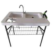 Table de nettoyage de poisson pliable de bureau en HDPE de haute qualité avec deux éviers pour la pêche de pique-nique de Camping en plein air