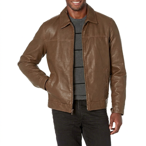 <b>Men's</b> Slim Fit PU <b>Leather</b> Moto <b>Jacket</b> Turn-down Collar Zipper Closure Solid Black Regular Length Autumn Wear - Product Image 1