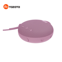 Haut-parleur Bluetooth portable, mini, rond, son stéréo sans fil, utilisation en extérieur, design en maille rose avec sangle de transport