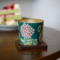 Tasse à café/thé latte à large ouverture, motif Hortensia peint à la main en relief, design rétro créatif, compatible lave-vaisselle