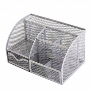 Eco-Friendly Metal Mesh Desk Organizers & Accessories 6 Compartments 1 Drawer <b>Pen</b> Holder Powder Coated Custom Logo 22X14x13cm - Product Image 3