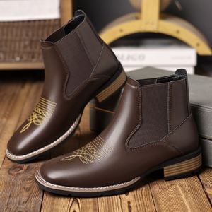 New Arrival Chelsea Boots Embroidered Slip-on Leather Boots for Men - Product Image 4
