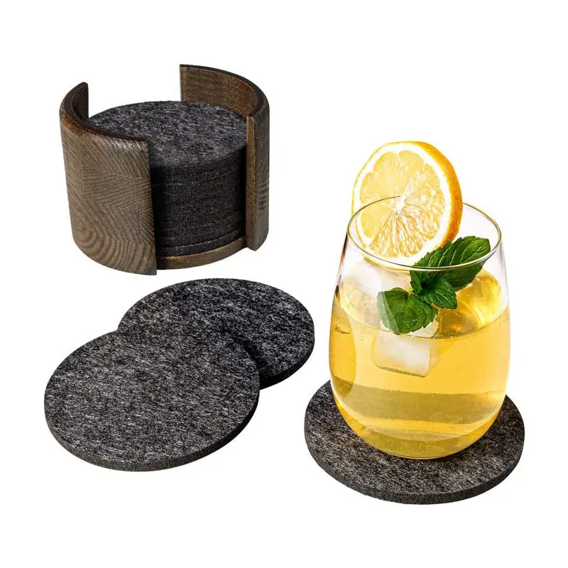 Kitchen Felt Coasters Set Round Glass Coasters in Dark Grey for Drinks, Cups, Bar, Glass Table Coasters