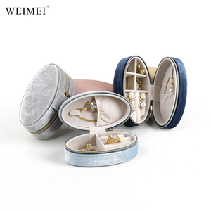 Boîte à bijoux ovale en velours WEIMEI, portable, avec logo personnalisé, boîte à bijoux de couleur pour boucles d'oreilles, colliers, rangement de bijoux pratique pour les voyages - Product Image 2