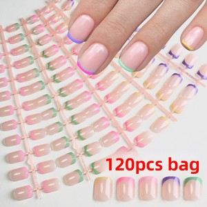 120 <span class=keywords><strong>Uñas</strong></span> Postizas de Gel Francés Coloridas para Mujer, Extensiones de <span class=keywords><strong>Uñas</strong></span> Suaves Hechas a Mano - Product Image 2