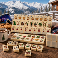 Fichas de Mahjong Americanas de Acrílico de Cuatro Capas, Tema de Estación de Esquí de Invierno, 166 Fichas, Trajes de Esquí Chalet Gondola, Venta al por Mayor