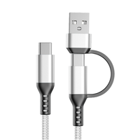 Kabel Data pengisi daya 2-in-1 PD 60W, USB Dual-port + Tipe C ke Tipe C a ke kabel Data kepang tipe-c untuk iPhone 17