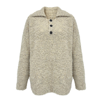 Pull Henley en maille douce pour femme, col à revers, demi-boutonnage, épaules tombantes, manches longues, coupe oversize, longueur mi-longue, style décontracté