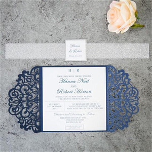 Libreta de lujo para invitaciones de boda, libreta de Color azul, con bolsillo, tarjeta rsvp y sobres - Product Image 2