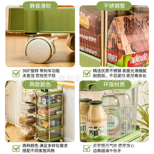 Chariot de rangement multi-niveaux avec roulettes pour l'organisation du salon et de la chambre, étagère à tiroirs transparente à 3 niveaux avec poignée et - Product Image 5