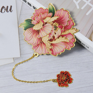 Vintage Peony Flower Bookmark Cultural and Creative Chinese Style Metal Design Education Souvenir for Travel Wholesale