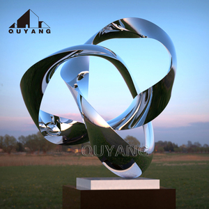 Sculpture moderne abstraite en spirale en acier inoxydable pour aménagement paysager de villa, grande statue d'art en métal poli pour extérieur avec boule miroir - Product Image 2