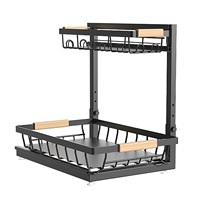 Étagère de rangement multifonctionnelle à double niveau en acier au carbone moderne, non pliable, pour évier de cuisine, épices, vaisselle et couteaux