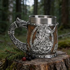 แก้วเบียร์ลายมังกรไวกิ้งยุคกลาง WJA13 สแตนเลส ความจุขนาดใหญ่ ลายนักรบมาริอุส ของตกแต่งบ้าน - Product Image 6
