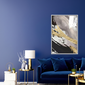 Impression sur toile de marbre gris et doré abstrait moderne : Art mural élégant, TOILE ENCADRÉE BLANCHE - Product Image 3
