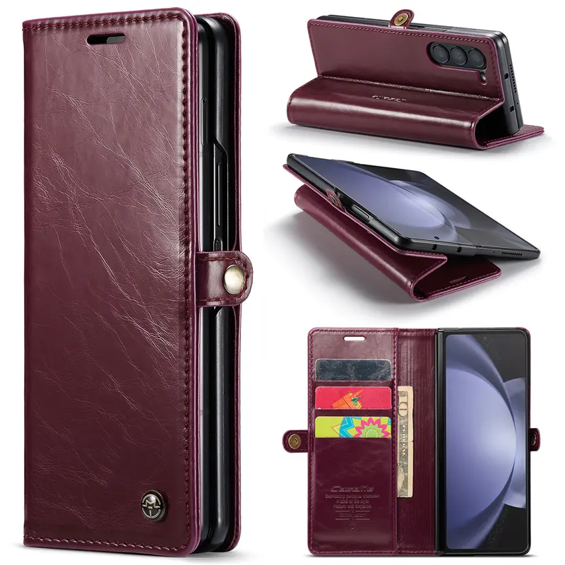 CaseMe casing Flip kulit PU 003, casing ponsel dudukan slot kartu dompet, casing Flip kulit PU untuk Samsung Galaxy Z lipat 5 4 3