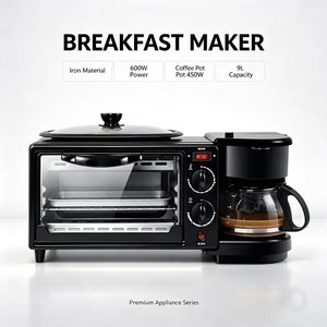 Máquina de Desayuno 3 en 1 de Acero Inoxidable Eléctrica con Protección Contra Sobrecalentamiento, Control Mecánico, Horno Tostador y Sartén para Uso Doméstico - Product Image 1