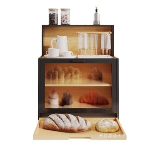 Boîte à pain en bambou, étagère de rangement en bois pour comptoir de cuisine avec étagère de présentation pour boulangerie et en-cas - Product Image 1