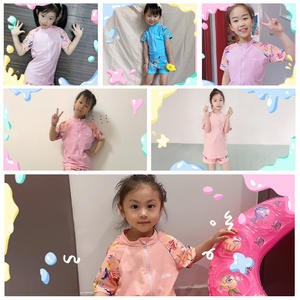 ชุดว่ายน้ำเด็กผู้หญิง Jiehu แขนสั้น สีชมพู UPF 50 แห้งเร็ว ป้องกันรังสียูวี พร้อมซิป - Product Image 5