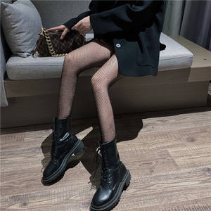 Women's Sexy Plaid Pattern Vintage Style Mesh Pantyhose High Waist Thin Breathable Knitted <strong>Leggings</strong> Bright Line Decoration - Product Image 4