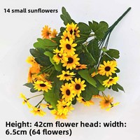 14 Tangkai Bunga Sunflower Daisy Buatan Kecil, Buket Bunga untuk Dekorasi Rumah, Pernikahan, dan Meja, Grosir