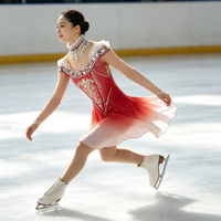 Robe de patinage artistique à col montant, dégradé rouge et blanc, ornée de strass, en tissu mesh, pour compétition et spectacle sur glace (adultes et enfants)