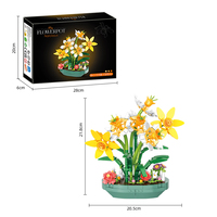 Woma Toys 11158 510PCS Blocs de construction en forme de pot de fleurs de narcisse, bouquet de jonquilles artificielles à faire soi-même, plante en pot jouet pour la décoration de la maison