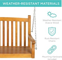 Banc suspendu en bois de 48 pouces pour porche, avec chaînes de fixation, mobilier de patio pour jardin