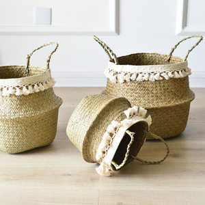 Woven Round Flower Pots With Tassels Nordic Style <b>Indoor</b> <b>Planters</b> For Monstera And Bird Of Paradise Extra <b>Large</b> Rattan Baskets - Product Image 3