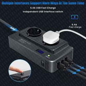 Onduleur auto monté voiture 200W onduleur DC à AC 200W puissance de crête AC EU Socket 4 USB accessoires allume-cigare 12V à 220V - Product Image 3