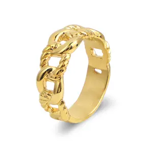 Perhiasan mode grosir trendi kustom pesta pernikahan cincin Kuba 18k berlapis emas tidak luntur perhiasan baja tahan karat