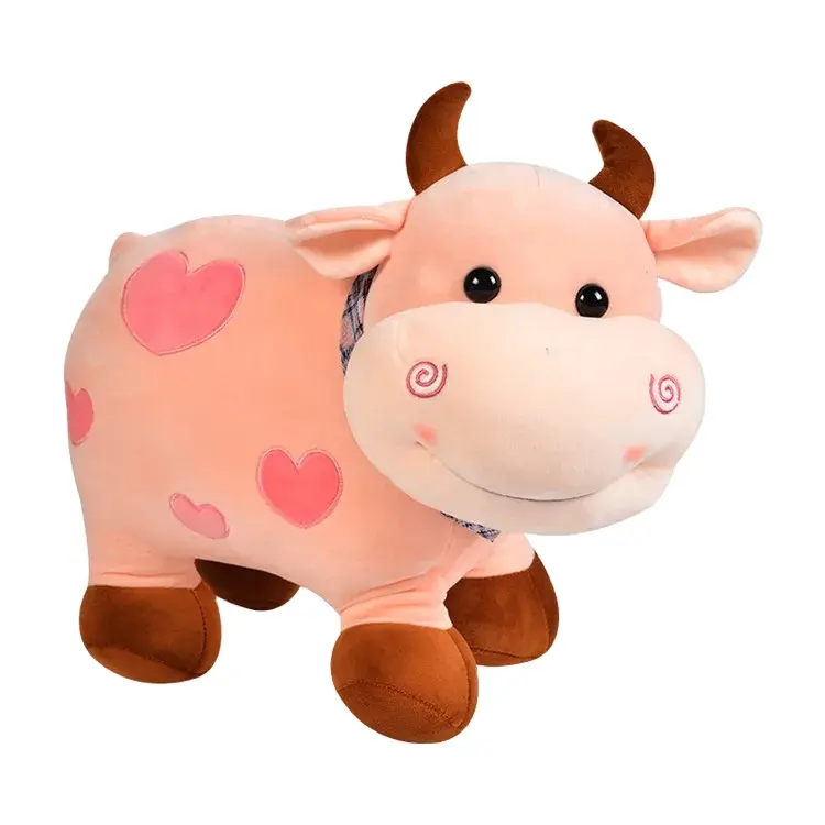 28 cm imbottiti di alta qualità vendita calda animali Peluche Peluche prodotti ricamo a cuore mucca all'ingrosso 2023 bella mucca Peluche