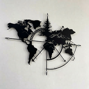 Décoration murale en métal de la carte du monde, découpe laser, design minimaliste, forme irrégulière, faite à la main, pour la maison ou le bureau, à suspendre au mur - Product Image 4
