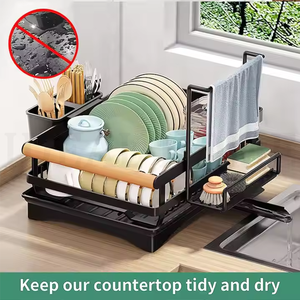 Escurridor de Platos Metálico para Cocina, de Gran Capacidad, con Porta Cubiertos, Color Negro - Product Image 2