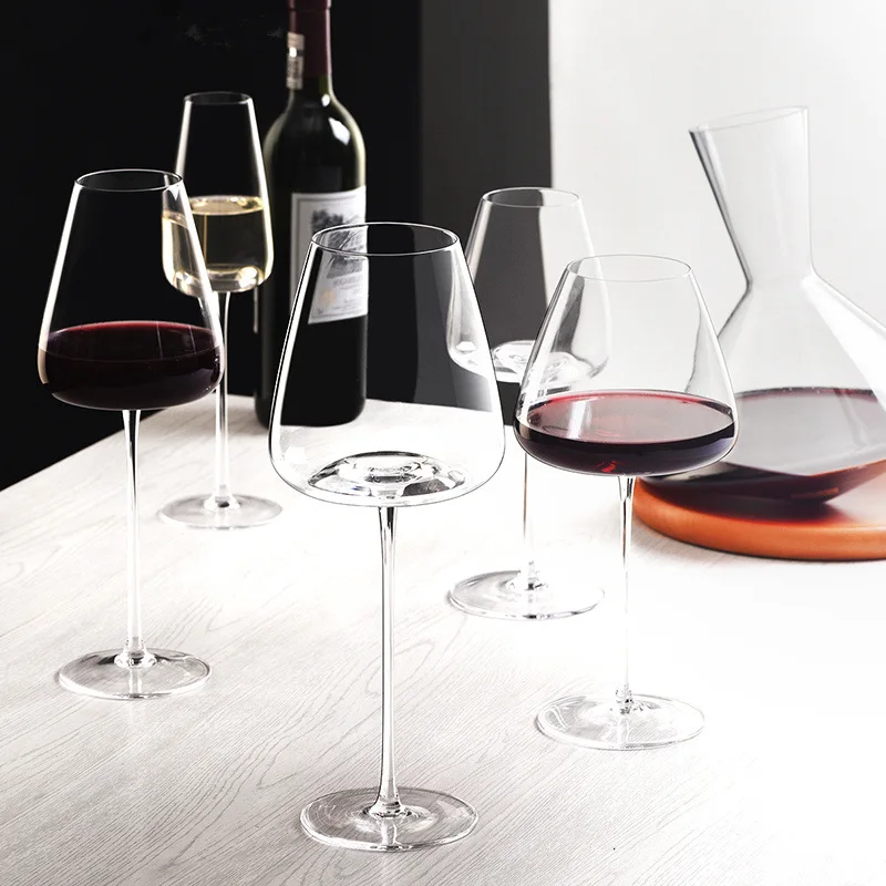 For Gift Cold Cutting Hand Blown Lead-Free Premium Crystal Ultra Clear Burgundy Wine Glasses