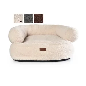 Luxury Premium Washable Elevated Soft Filling Raised Edge Bolster Polar Fleece Cat Dog Pet Sofa Bed