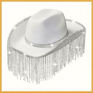 12cm Rhinestone Tassel Cowboy <b>Hat</b>-Personalized Jazz Pink Unisex Travel Casual Outdoor <b>Hat</b> - Product Image 2