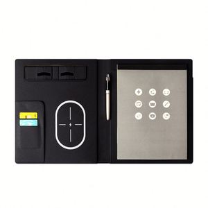 2026 Custom Logo A5 Luxury PU Leather Portfolio Organizer with Power Bank and Wireless Charging <b>Pad</b> <b>Smart</b> Notebook Gift Set - Product Image 2