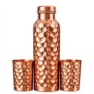 Botella de Agua de Cobre con Diseño de Hoyuelos, con Tapa y 2 Tazas a Juego, Juego de Bebidas Portátil Retro - Product Image 1