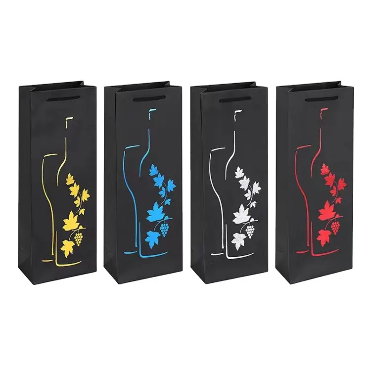 Eco-Friendly Customized Brand Logo 250gsm Wine Bottle Stand Up Bags Single Bottle Wine Paper Bag