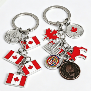 Canadian Flag Maple <b>Leaf</b> Keychain Zinc Alloy Metal Souvenir Gift with Coin and Building Charms - Product Image 1