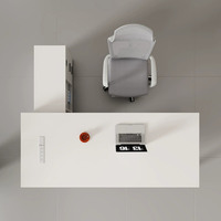 Bureau de direction moderne en forme de L blanc avec armoire latérale, finition blanc mat, poste de travail exécutif minimaliste pour bureau de PDG