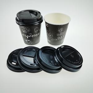 Vente en gros de gobelets en <span class=keywords><strong>carton</strong></span> noir jetables 8oz recyclables avec couvercle à impression personnalisée écologique Offre Spéciale - Product Image 4