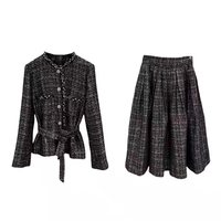 Personnalisé noir formel deux pièces femmes ensemble Long manteau robe col montant crochet ODM XL pour l'été personnalisé Fit Style