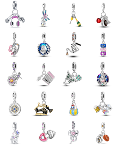 Colgante <span class=keywords><strong>de</strong></span> Corazón <span class=keywords><strong>de</strong></span> Circonita Plateada Ecológico con Corte Rosa y Unicornios, Abalorios Sueltos DIY para Accesorios - Product Image 1