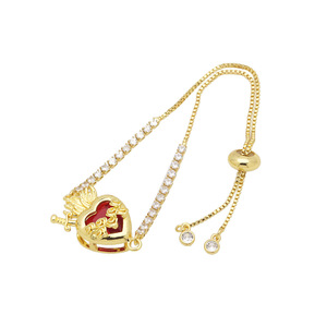 Bracciale regolabile HS152 placcato oro 18K <span class=keywords><strong>con</strong></span> zirconi rossi a forma di Cuore Sacro, Spada, Fiamma <span class=keywords><strong>e</strong></span> Amore, gioiello da donna - Product Image 5