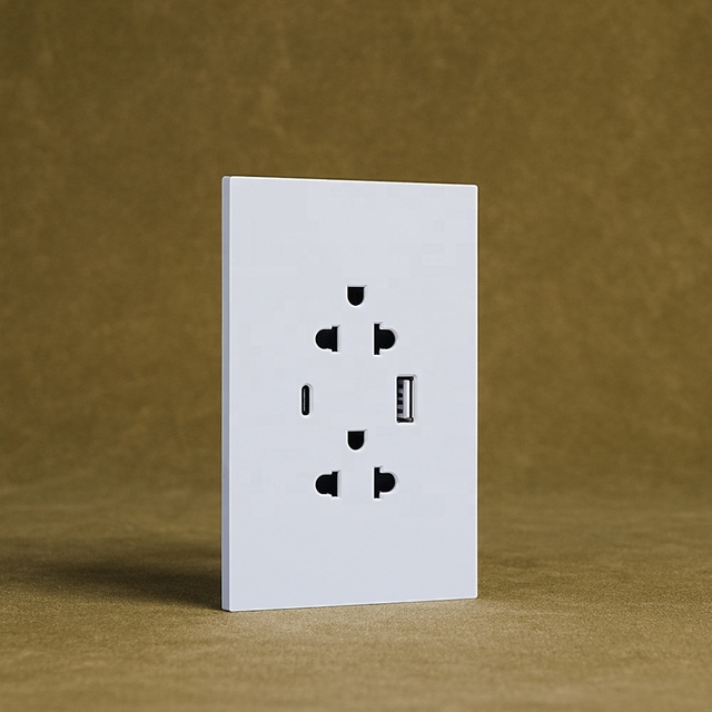 Ultra Thin White Black Color South American Standard PC Material Double 3 Pole Thailand Wall Socket with USB Type-A Type-C Ports